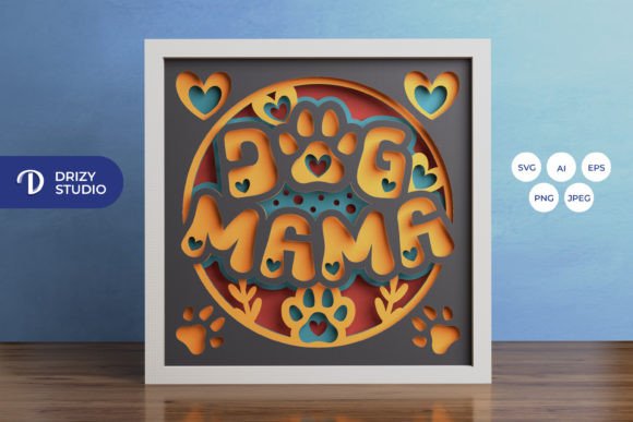 Dog Mama Paw Art in 3D Paper Shadow Box Design