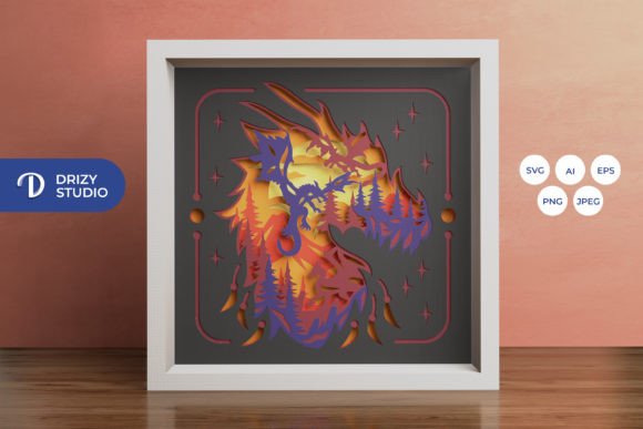 Dragon Silhouette 3D Shadow Box Template SVG