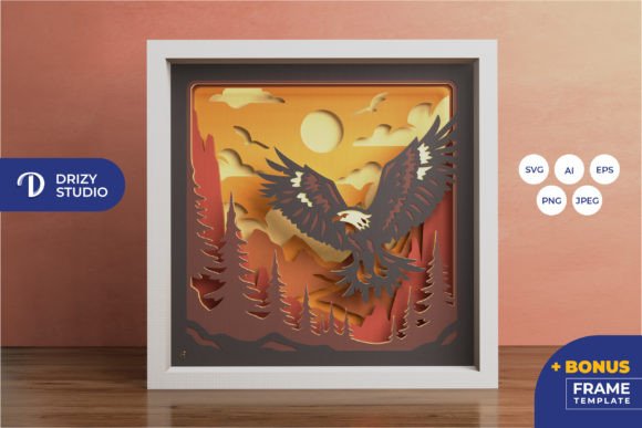 Eagle Flight Silhouette 3D Paper Shadow Box Frame