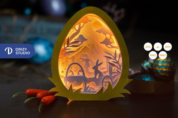 Easter Bunny On Egg Shadow Box Template SVG Art