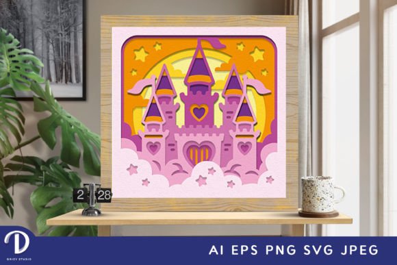 Fairytale Castle 3D Shadow Box Template SVG
