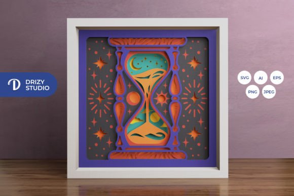Fairytale Hourglass 3D Shadow Box Template SVG