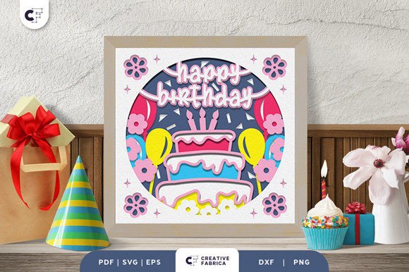 Floral Birthday Box Birthday Cake SVG Papercut