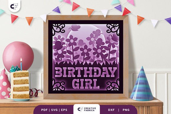 Feminine 3D Birthday SVG Floral Girl Shadow Box
