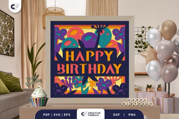 Elegant 3D Birthday SVG Flowers Shadow Box