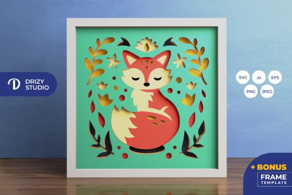 Fox Folk Art Shadow Box Cut File With Rustic Layers