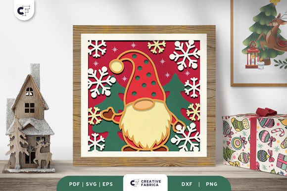 Gnome with Snowflakes Layered Shadow Box SVG