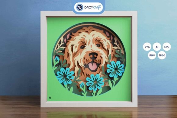 Goldendoodle Cute Dog 3D Paper Shadow Box