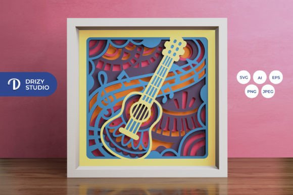 Guitar Mandala Shadow Box Cut File With Layered Rhythm