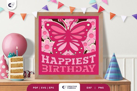 Elegant 3D Birthday SVG Butterfly Shadowbox