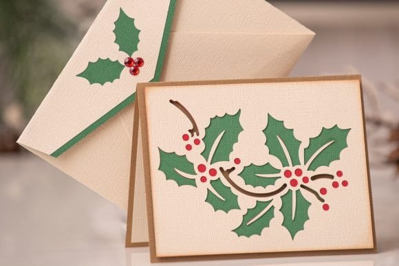 Festive Holly Paper Greeting Card Svg Holiday Note Design