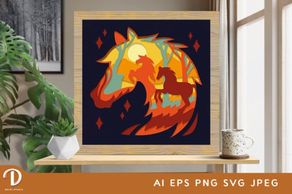 Horse 3D Shadow Box Template SVG Art