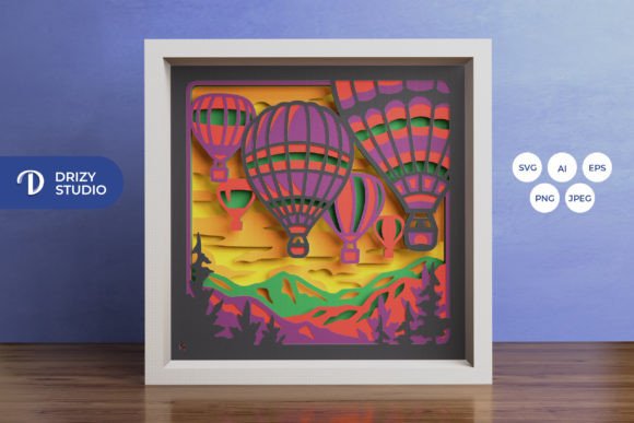 Hot Air Balloon Capadocia Shadow Box Template SVG