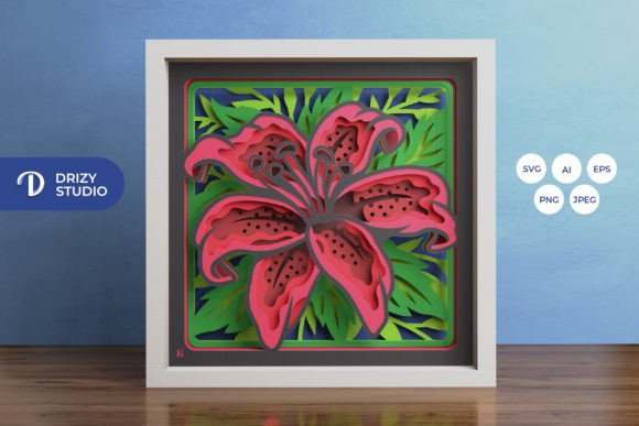 Lily Flower Paper Shadow Box SVG Arrangement