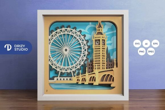 London England 3D Shadow Box Template SVG