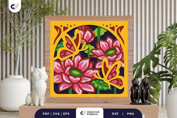 Contemporary Lotus Flower Shadow Box Svg Layered Art