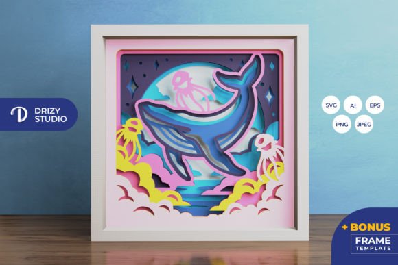 Magical Humpback Whale Paper Shadow Box SVG