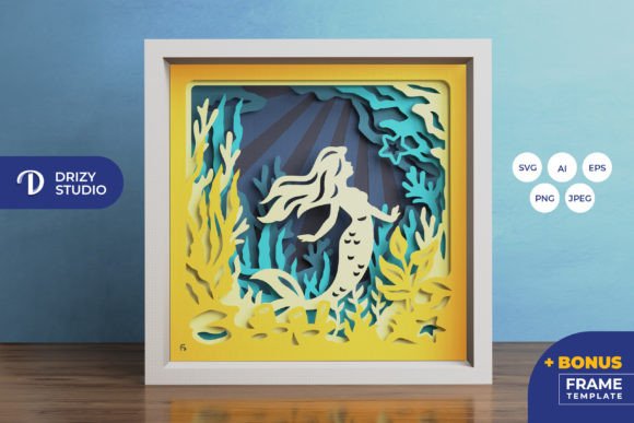 Mermaid in the Ocean 3D Paper Shadow Box Composition