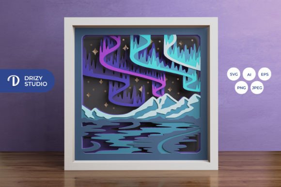 Northern Light Aurora Paper Shadow Box SVG Design