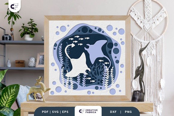Ocean Animal 3D Shadow Box Paper Art Layout