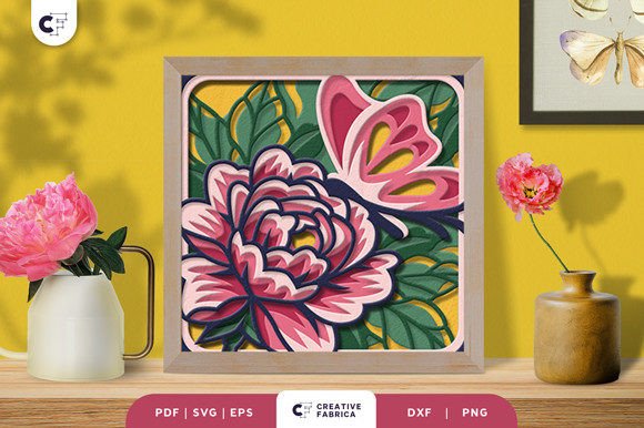 Peony Flower 3D Shadow Box Paper Art Design