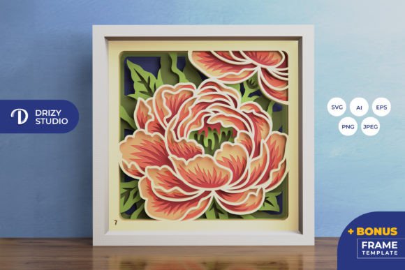 Peony Petals Shadow Box Cut File With Floral Layers