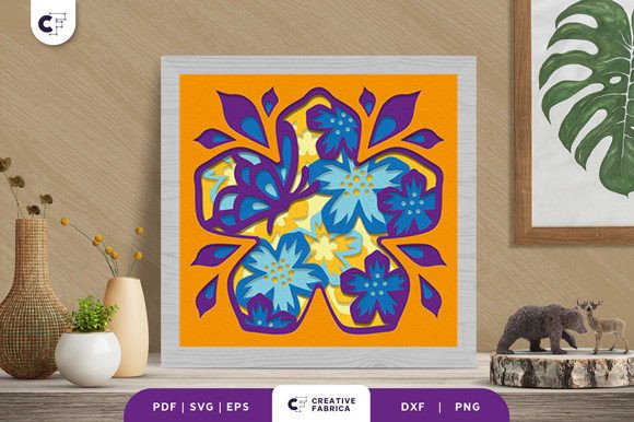 Periwinkle Butterfly Flower Shadow Box Svg Design