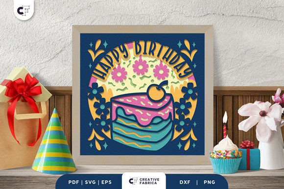 Piece Floral Shadow Box Birthday Cake SVG