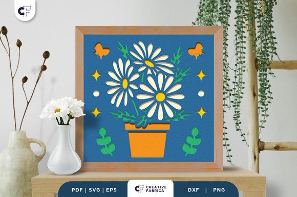 Joyful Pot Daisy Flower Shadow Box Svg Art