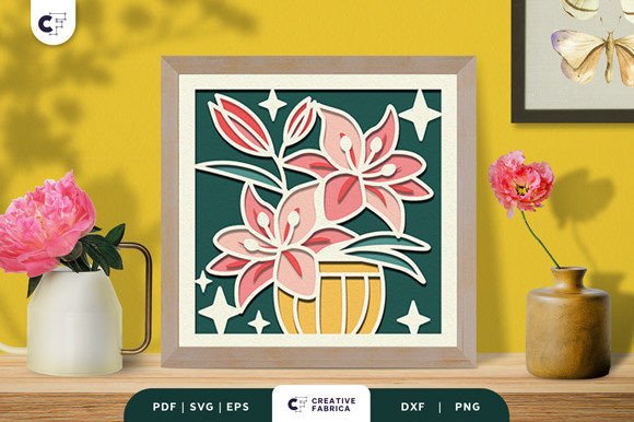 Elegant Lily Pot Flower Shadow Box Svg Papercut