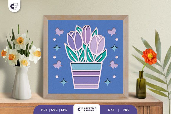 Spring Tulip Pot Flower Shadow Box Svg Art