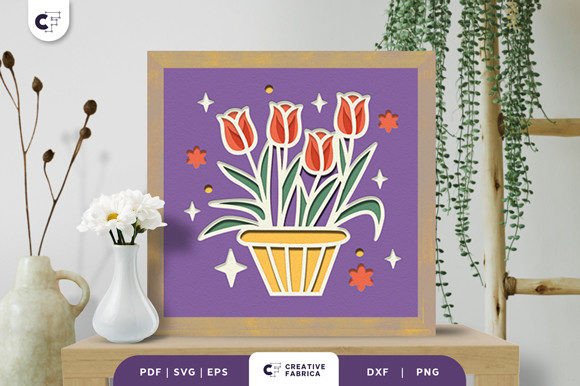 Potted Tulip Flower Shadow Box Svg Insert