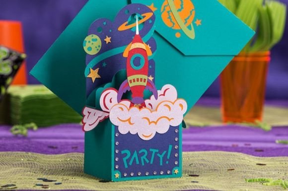 Rocket Box Celebration 3D Card SVG