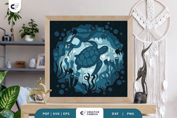 Sea Turtle 3D Shadow Box Paper Art Template