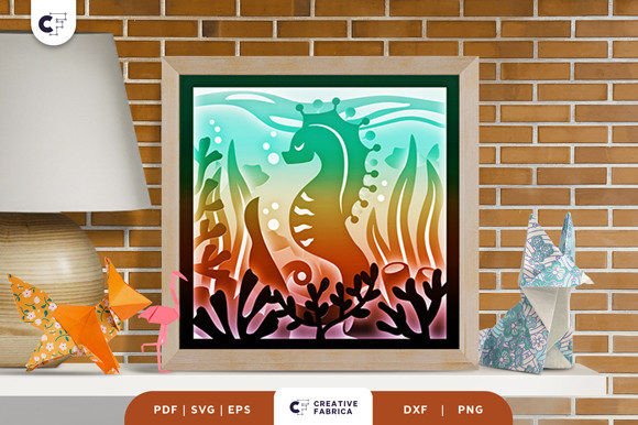 Seahorse Underwater 3D Layered Shadow Box SVG