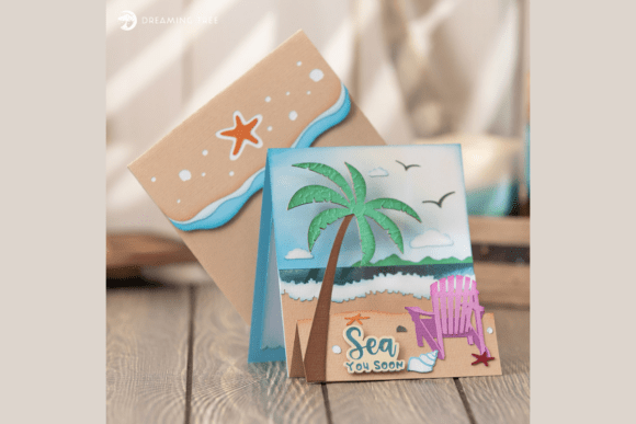 Seashore Double Easel Greeting Card Svg Files Coastal Scene Design