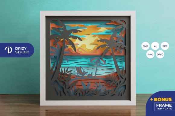 Seaside Serenity 3D Shadow Box Template SVG