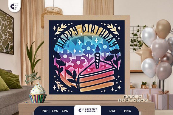 Slice Floral Shadow Box Birthday Cake SVG