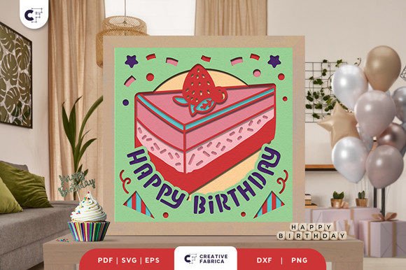 Slice Shadow Box Birthday Cake SVG Design