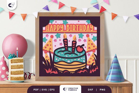 Slice 3D Shadow Box Birthday Cake SVG