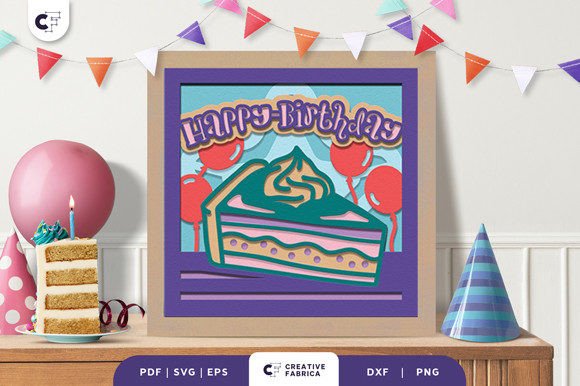 Slice Shadow Box Birthday Cake SVG Design