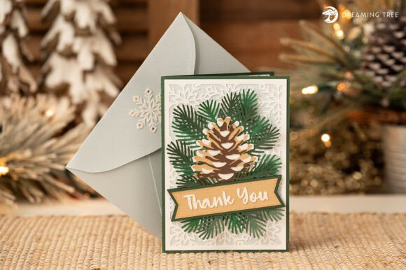 Snowy Pines Thank You Card Svg Evergreen Cone