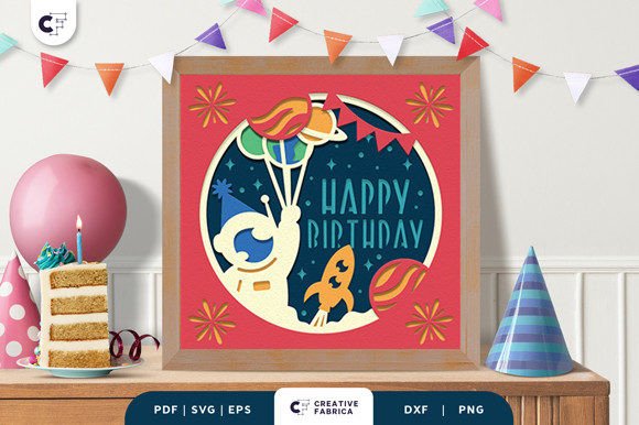 Space Boy Astronaut Birthday Layered SVG Paper Scene