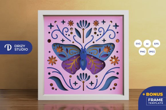 Spring Butterfly Folk Art Shadow Box Template SVG
