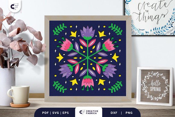 Vibrant Folk Bloom Flower Shadow Box Svg Display