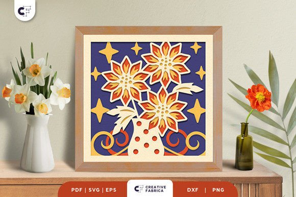 Sparkling Pot Sunflower Flower Shadow Box Svg Design