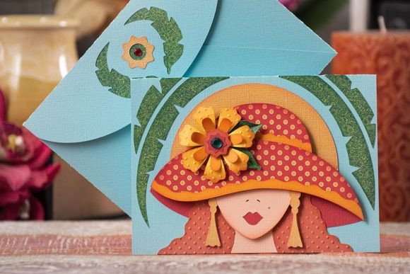 Sunny Lady Portrait 3D Card SVG Style