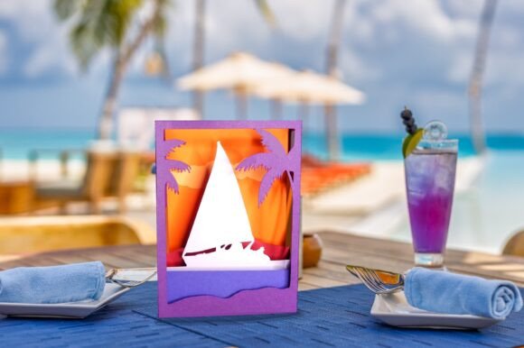 Sunset Tropical Sail Layered Shadow Box SVG Card
