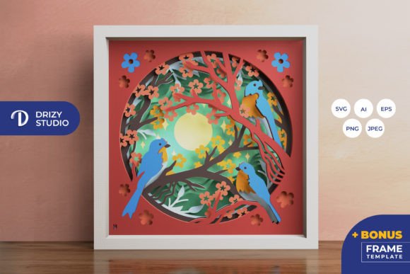 Three Tropical Birds 3D Shadow Box Template SVG