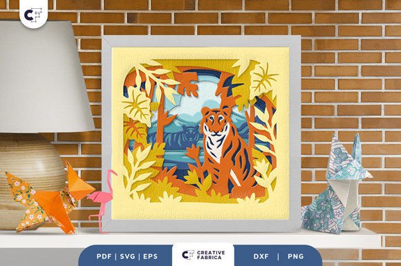 Tiger Walking on a Wetland Layered Shadow Box SVG